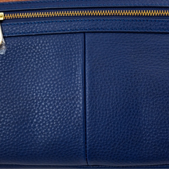 Preppy leather messenger bag Isaac Mizrahi Live Bridgehampton blue & brown - Picture 10 of 16